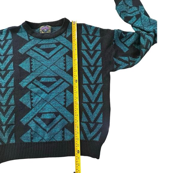 VTG Cosby Sweater Mens XL Blue Abstract Geometric Knit Pullover Crewneck 90s Y2K - Picture 8 of 14
